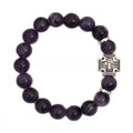 Amethyst Natural Stone Greek Orthodox Mount Athos Cross Sign Icon Elastic Prayer Rope Purple Elegant Bracelet Gemstone Jewelry