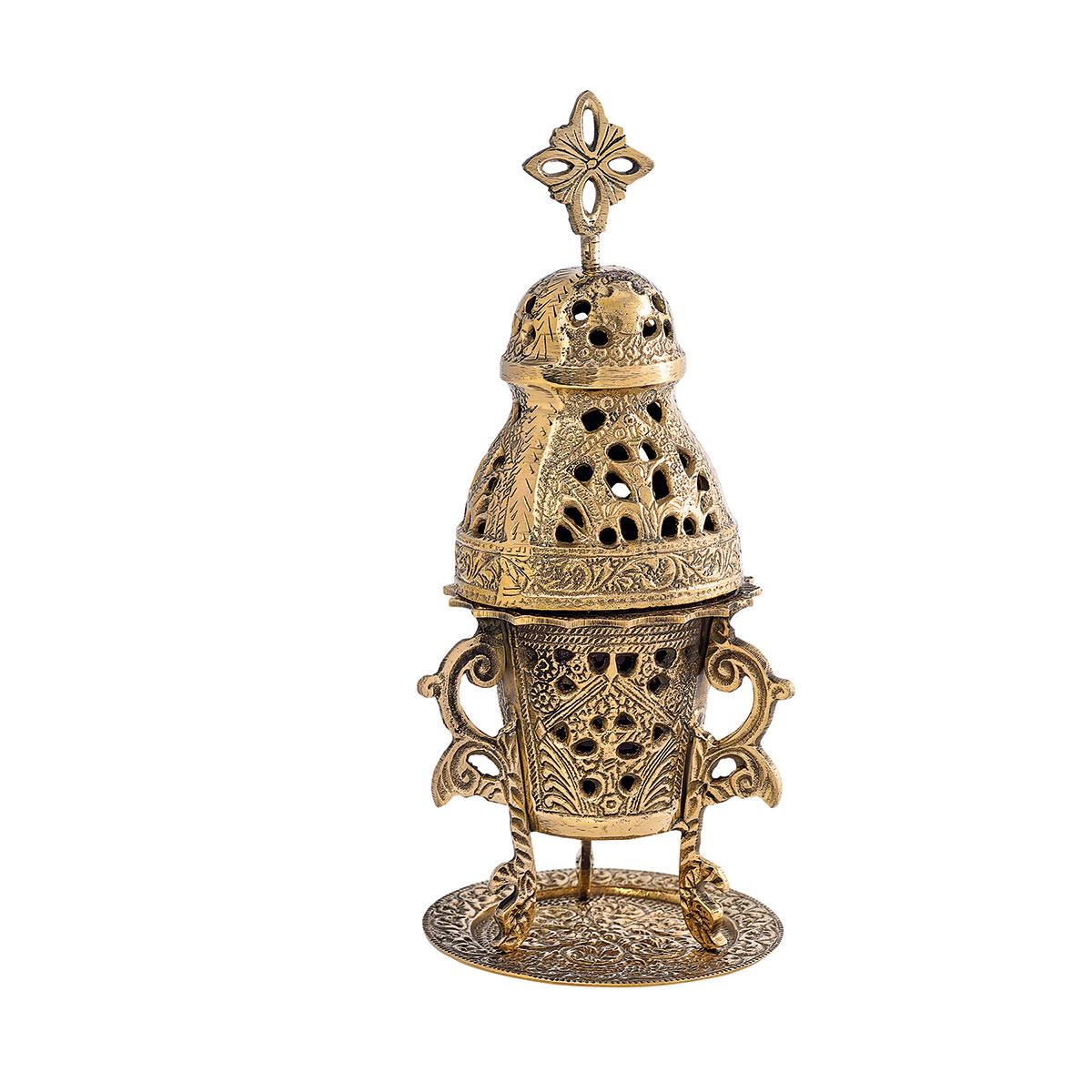 8" Gianniotiko Traditional Greek Orthodox Engraved Design Free Standing Vigil Oil Lamp Burner Lantern 20cm