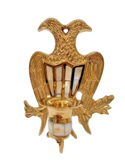 6.5" Byzantine Two-Headed Eagle Mother of Pearl Brass Wall Candlestick Holder 16cm