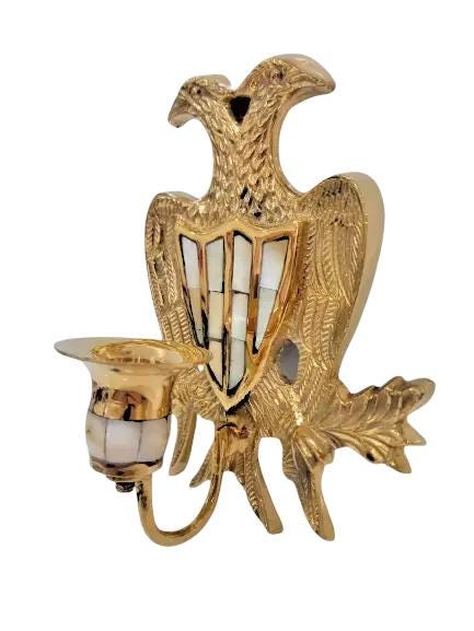6.5" Byzantine Two-Headed Eagle Mother of Pearl Brass Wall Candlestick Holder 16cm