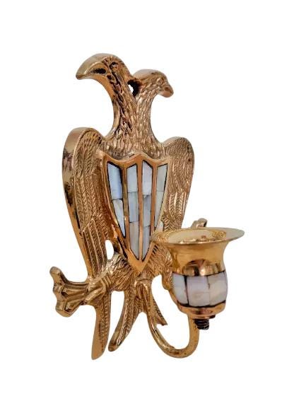 6.5" Byzantine Two-Headed Eagle Mother of Pearl Brass Wall Candlestick Holder 16cm