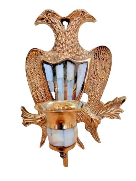 6.5" Byzantine Two-Headed Eagle Mother of Pearl Brass Wall Candlestick Holder 16cm