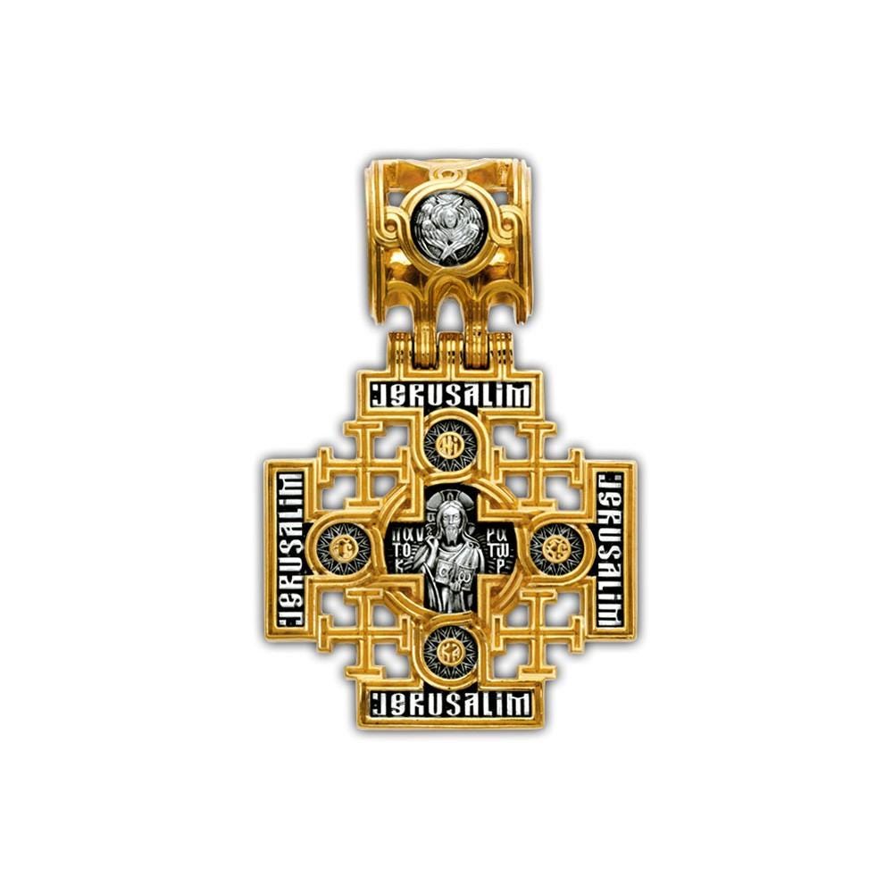 Sterling Silver 925 Gold Plated Our Lady of Jerusalem Jesus Pantocrator Cross