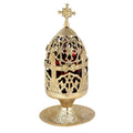 Brass Standing Vigil Lamp • Floral Cross Design • Orthodox Oil Lamp with Red Glass • Altar Prayer Light • Christian Home Candle Lantern