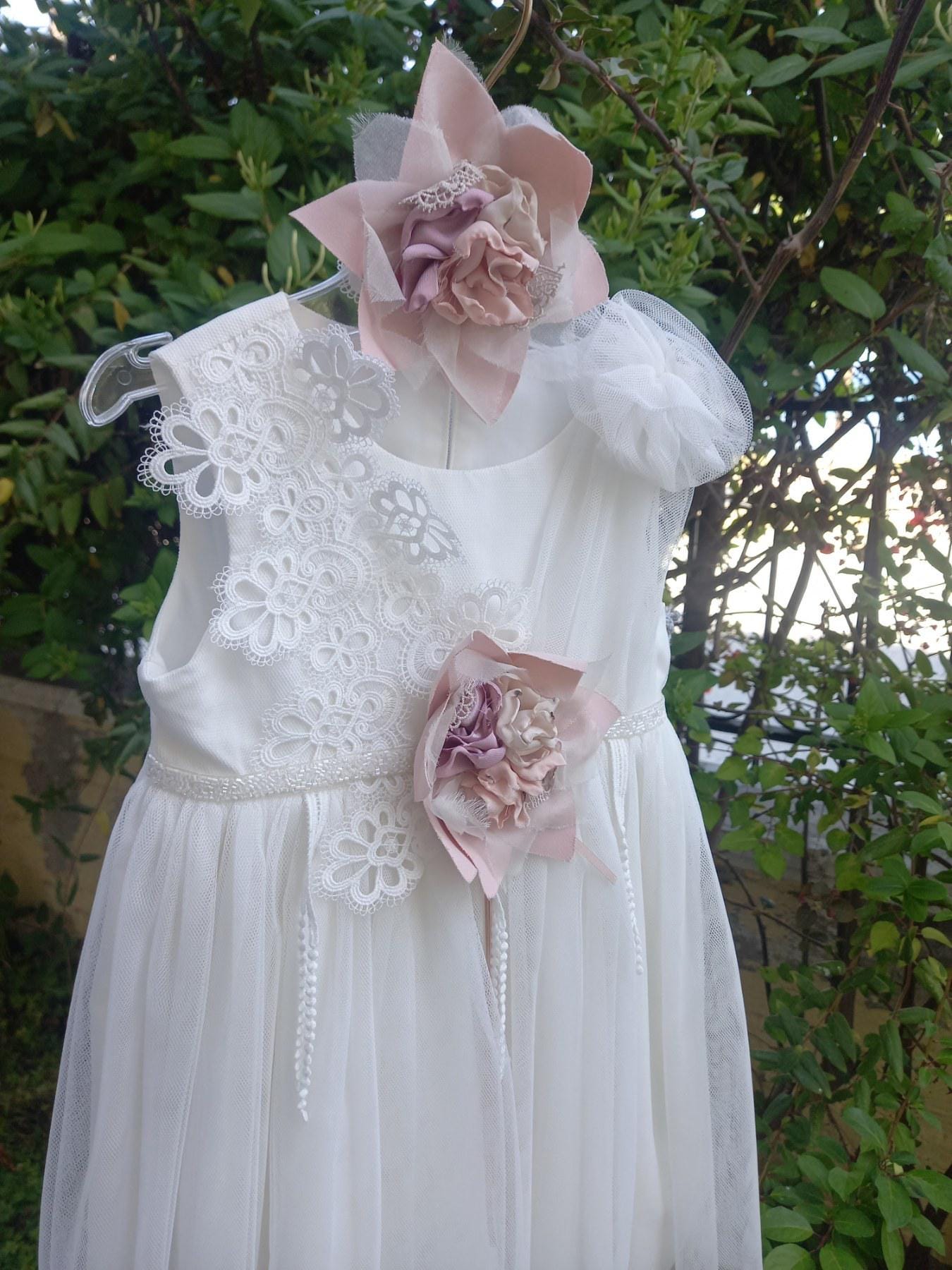 Couture Outfit Girl Christening Dress Romantic Christening Gown Elegant Baptism Dress For Baby Girl Baptism Wedding Handmade in Greece