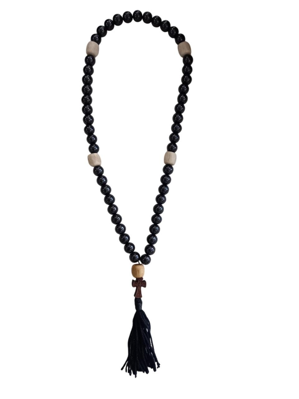 50 Beads Orthodox Monastic Prayer Rope Beads Wooden Cross Design Tassel Rosary Chotki Komboskini