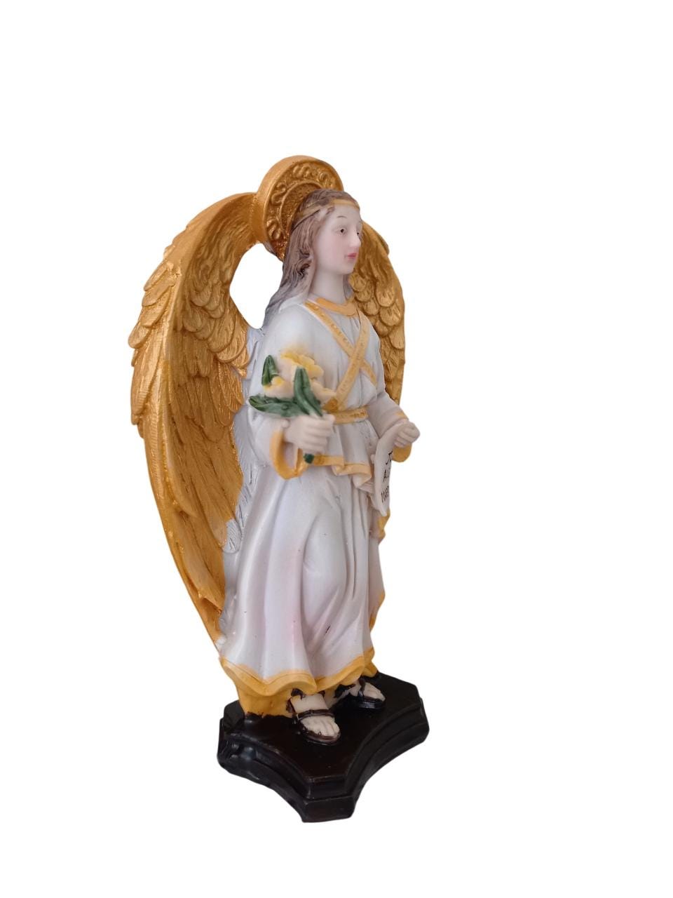 6" Hand Painted Saint Archangel Gabriel Lily Ave Maria Standing Figurine Devotional Statue 15.5cm