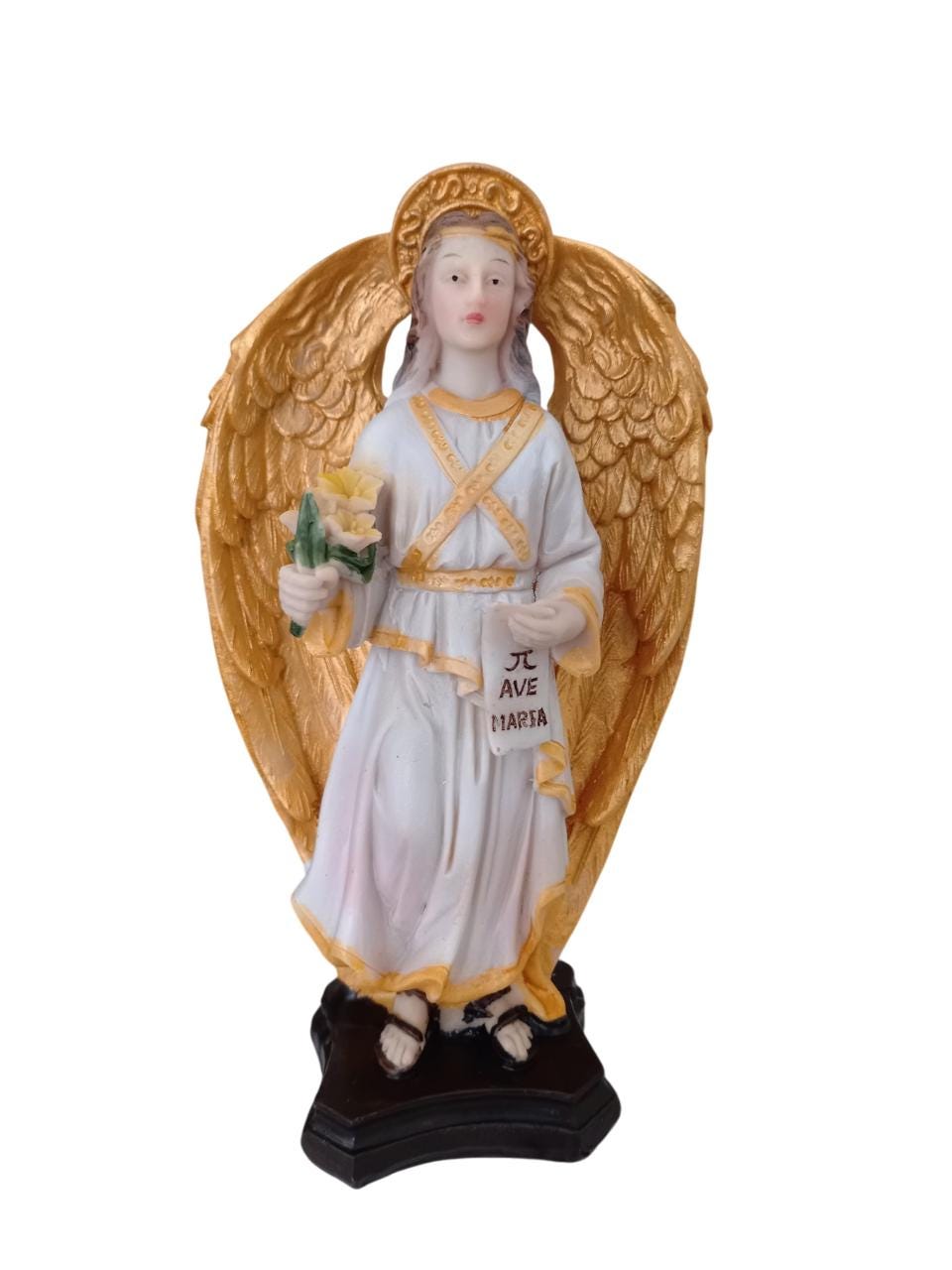 6" Hand Painted Saint Archangel Gabriel Lily Ave Maria Standing Figurine Devotional Statue 15.5cm