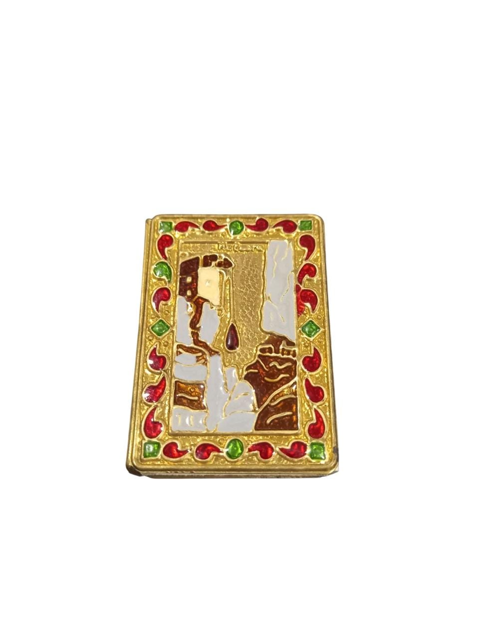 2 1/8" Bronze Handpainted Enamel Design METEORA Monasteries Matchbox Container Case for Matches 5.5cm