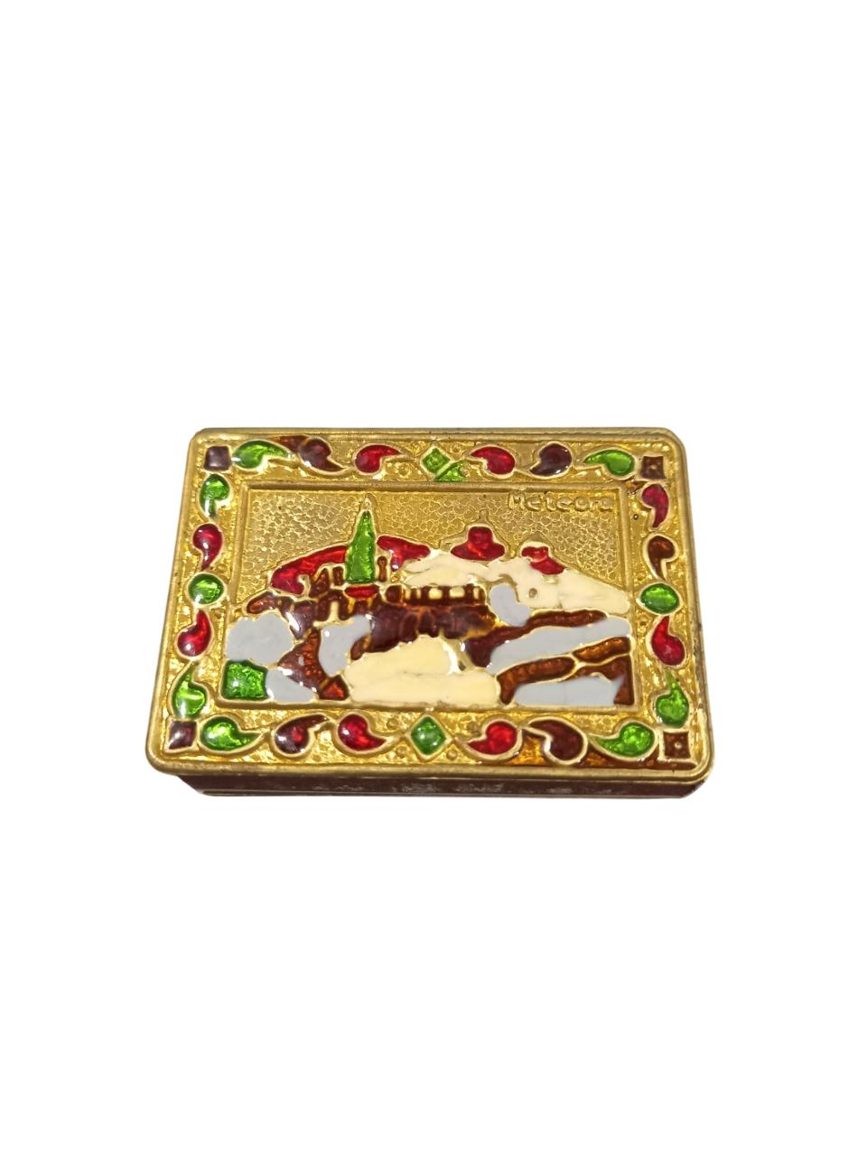 2 1/8" Bronze Handpainted Enamel Design METEORA Monasteries Matchbox Container Case for Matches 5.5cm