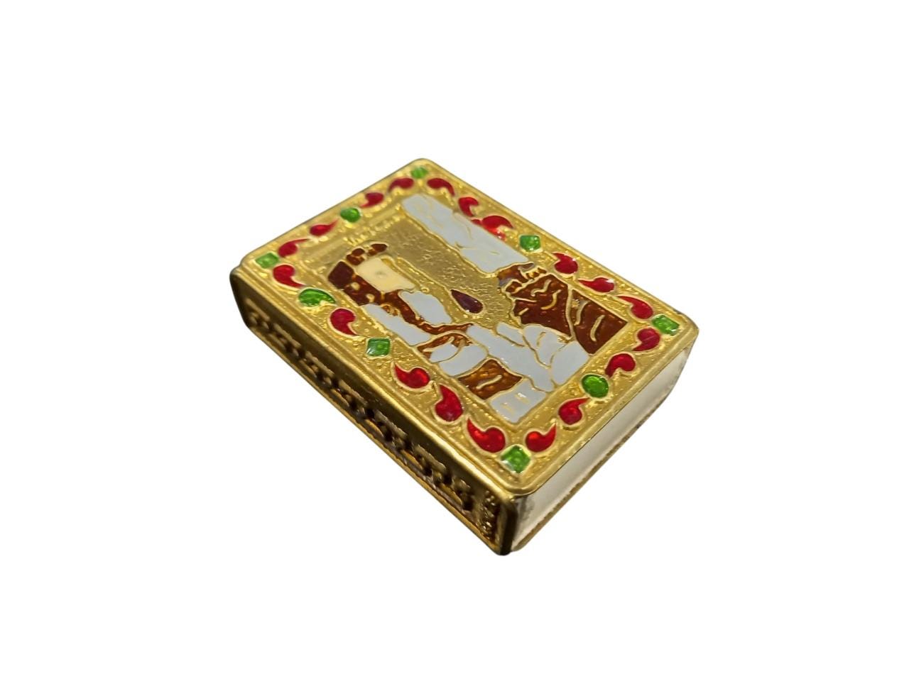 2 1/8" Bronze Handpainted Enamel Design METEORA Monasteries Matchbox Container Case for Matches 5.5cm