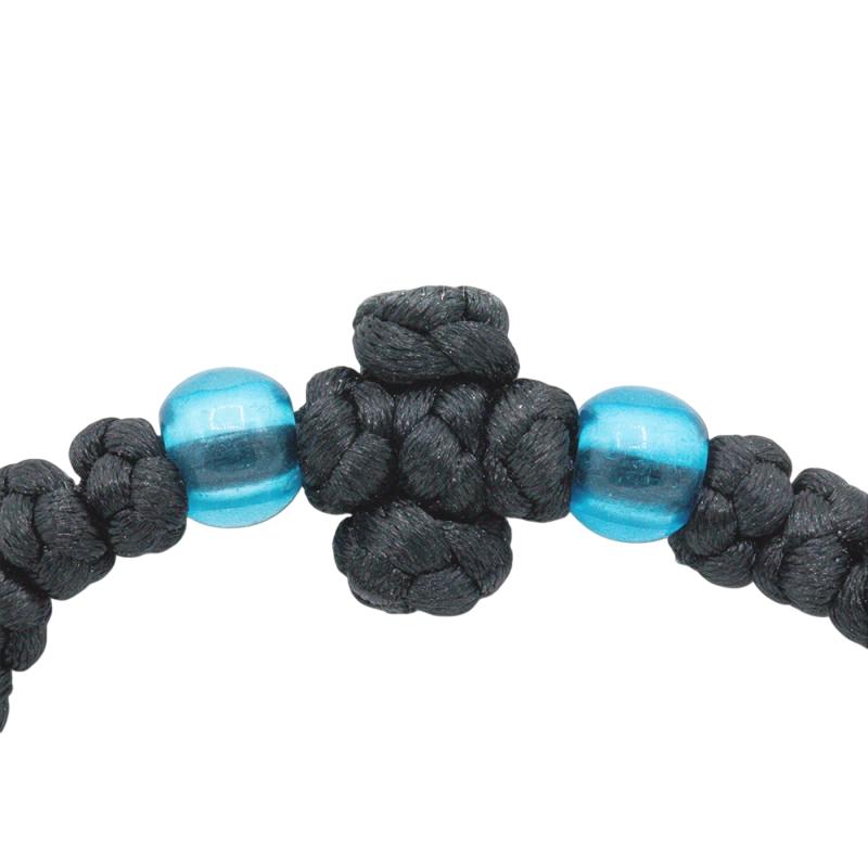Black Silk Greek Orthodox Prayer Rope – Handknotted Greek Orthodox Bracelet with Blue Beads – Handmade Religious Gift Chotki
