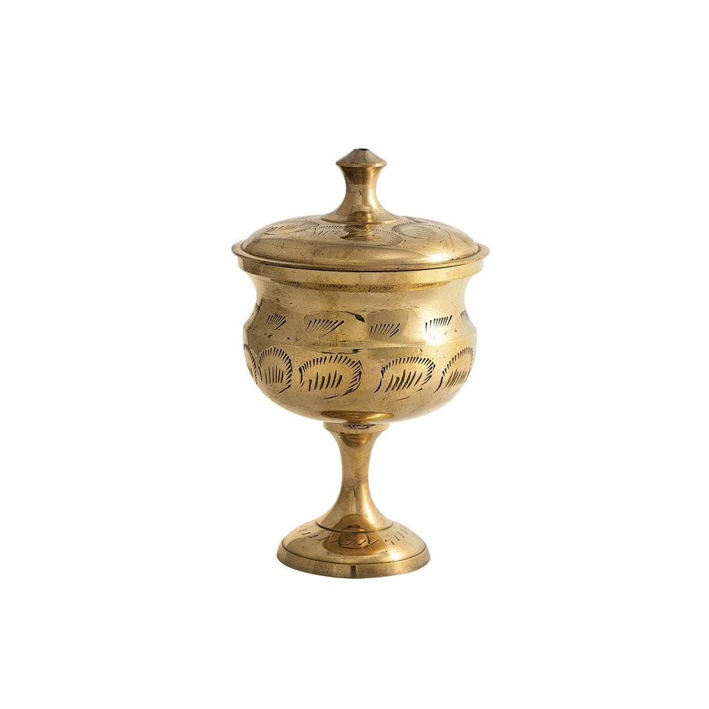 Traditional Engraved Boat Incense Storage Case Bowl Brass Lid Standing Handmade Censer Frankincense Brass Container