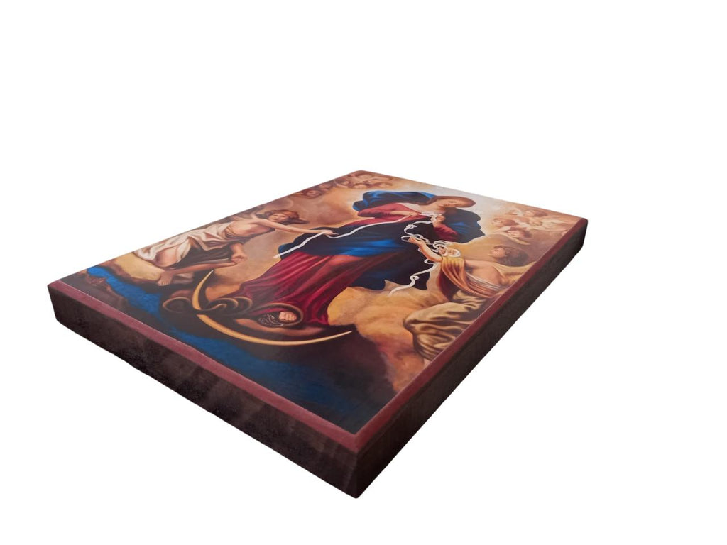 10" Our Lady Undoer of Knots Novena Day 5 Roman Catholic Natural Thick Wood Icon  25.5cm
