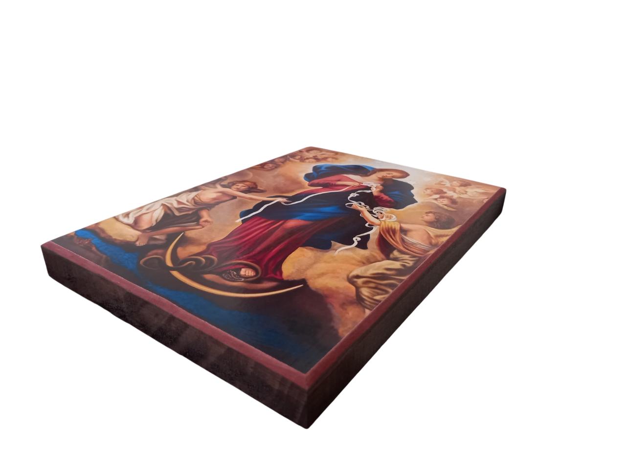 10" Our Lady Undoer of Knots Novena Day 5 Roman Catholic Natural Thick Wood Icon  25.5cm
