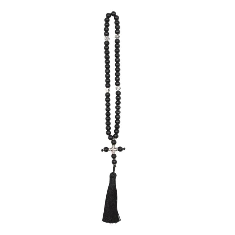 50 Black Beads Greek Orthodox Prayer Rope ICXC NIKA Cross Rosary Tassel Chotki