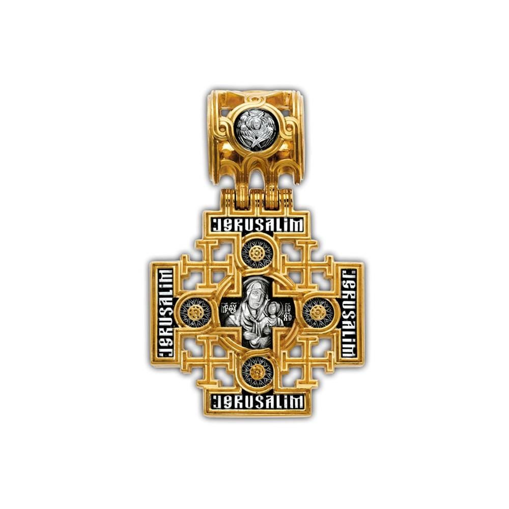 Sterling Silver 925 Gold Plated Our Lady of Jerusalem Jesus Pantocrator Cross