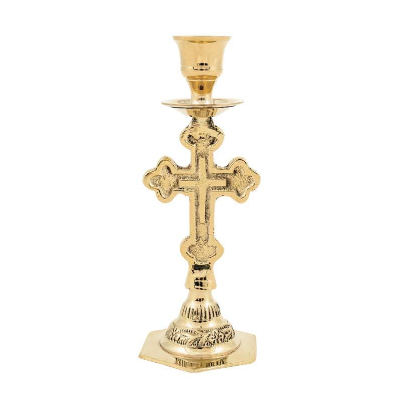5 3/4" Traditional Greek Orthodox Prayer Corner Altar Cross Design Candlestick 14cm