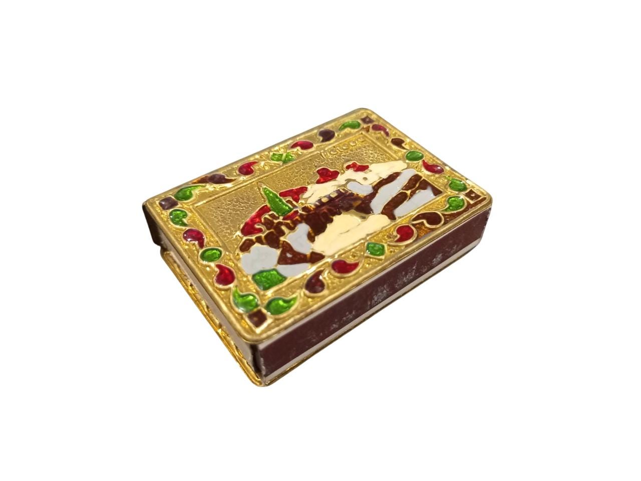 2 1/8" Bronze Handpainted Enamel Design METEORA Monasteries Matchbox Container Case for Matches 5.5cm