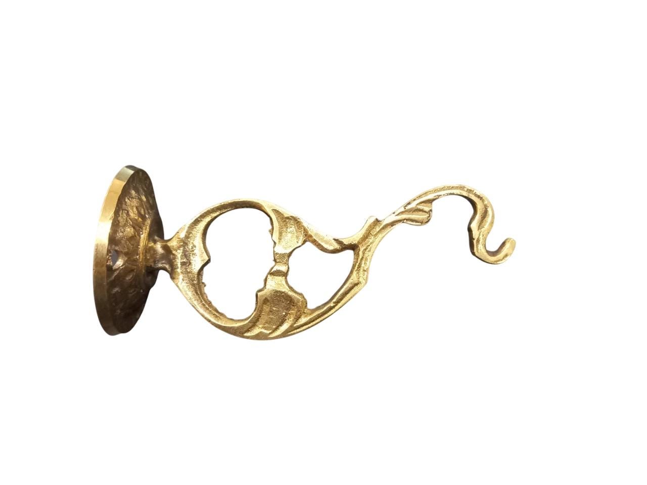 4 3/4" Brass Wall Mounted Greek Orthodox Hook Bracket for Vigil Oil Lamps Hanging Engraved Design 12cm