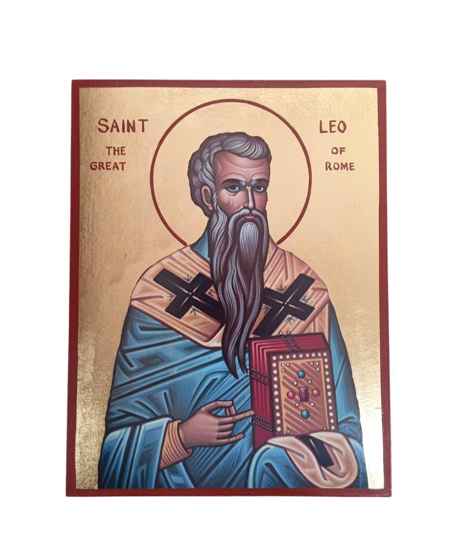Saint Leo the Great Icon – Pope of Rome – MDF Wood – Gold Leaf Halo – Catholic Orthodox Religious Lithography Icon Art
