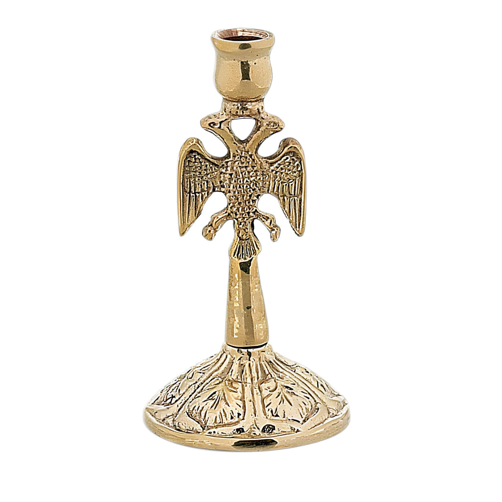 3 3/4" Greek Orthodox Brass Candle Holder – Byzantine Two-Headed Eagle – Solid Brass Altar Candle Stick – Religious Prayer Home Decor 9.5cm