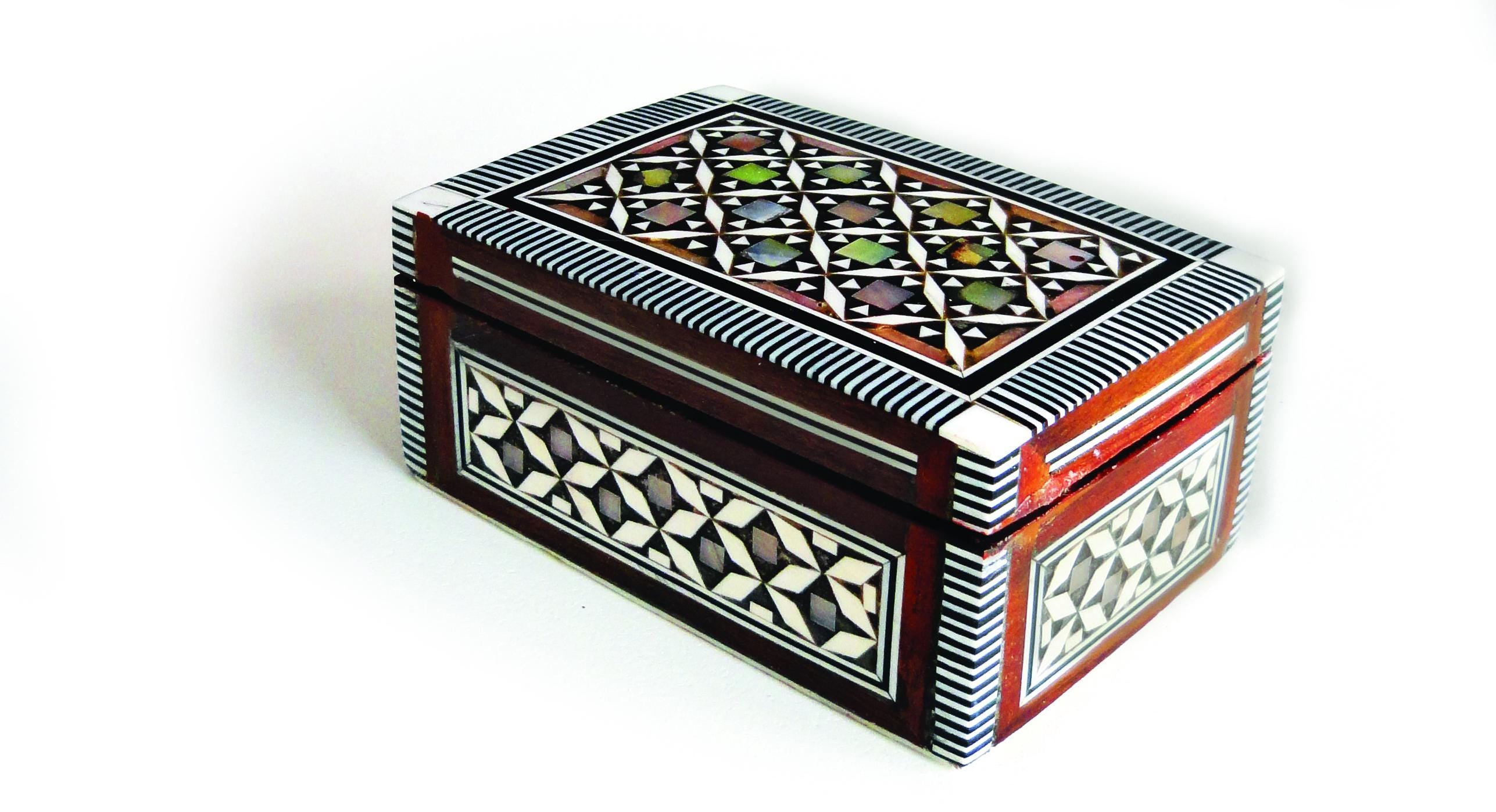 Handmade Wooden Relic Case Jewlery Box Trunk Velvet Lined Mother of Pearl Inlay Square Hexagonal Various Sizes