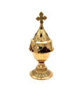 8" Greek Orthodox Givil Oil Lamp | Brass Engraved Floral Design | Cross Top | Glass Votive Included | Prayer Corner Altar Light 20cm