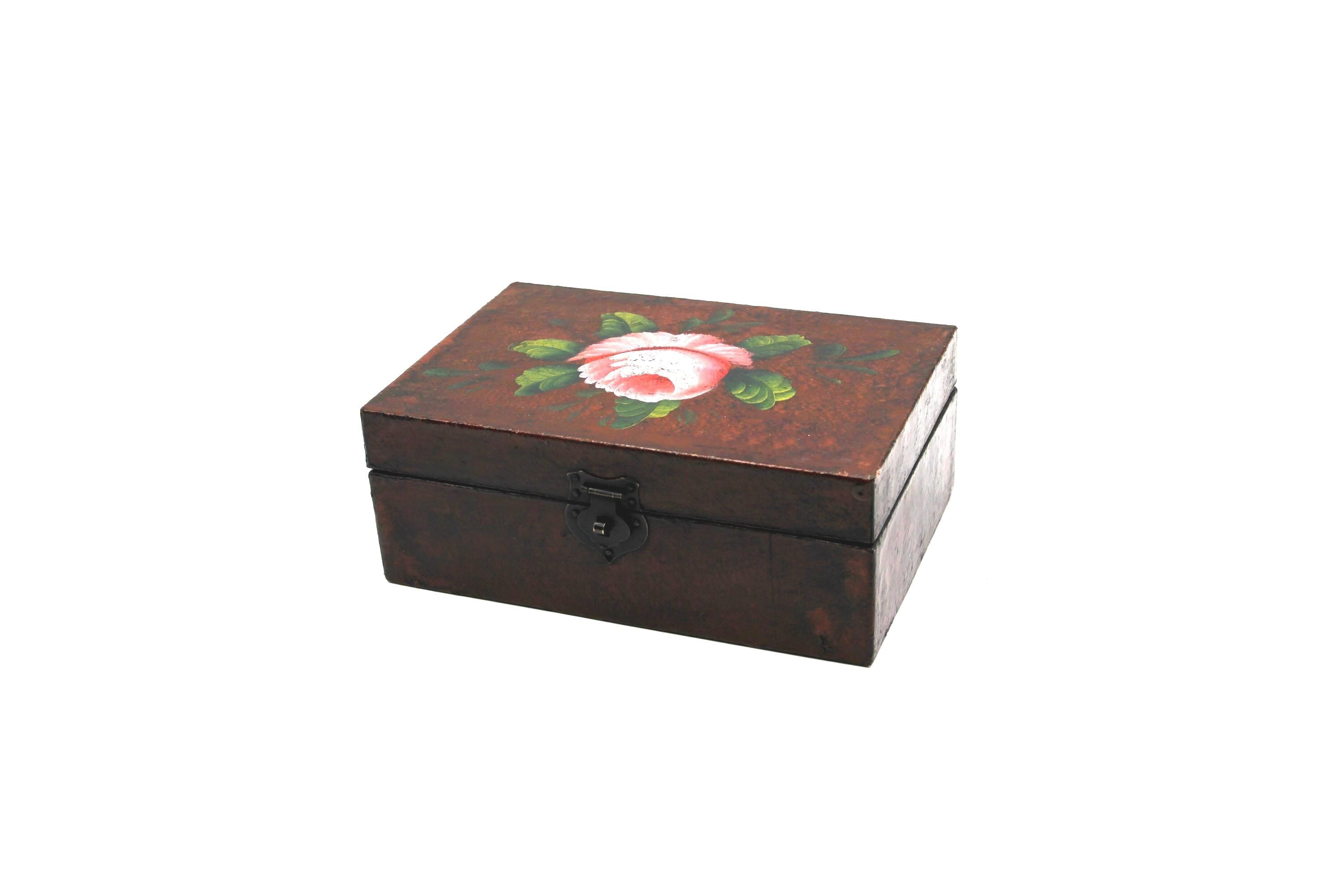 Floral Treasure Box | Hand-Painted Wood & Velvet | Vintage Keepsake Chest | Unique Gift Box | Decorative Storage Beauty
