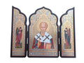 11 1/4" Saint Nicholas Triptych Icon – Archangels Michael and  St.Raphael – Vivid Colors – Gilded Wooden Icon– Greek & Slavonic Script 29cm