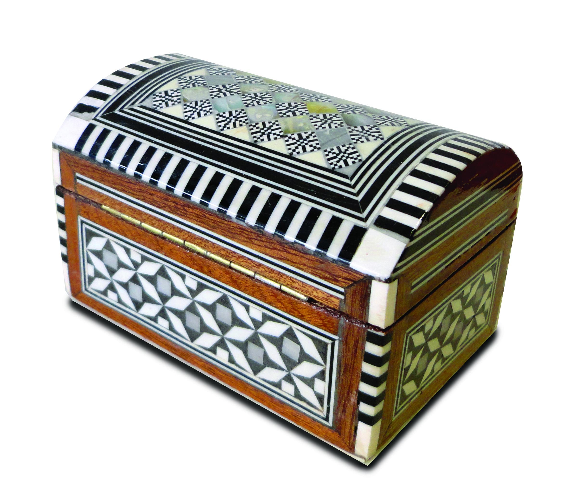 Handmade Wooden Relic Case Jewlery Box Trunk Velvet Lined Mother of Pearl Inlay Square Hexagonal Various Sizes