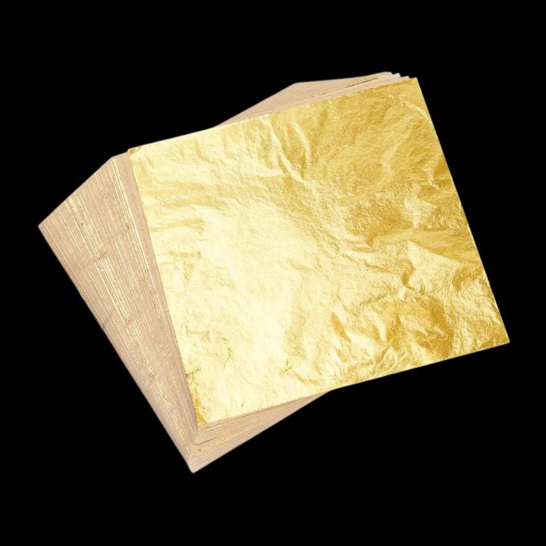 Pack of 100 Imitation Gold Leaf Foil Sheets for Crafts Icon Furniture Restoration Gilding Model Candle Making  Decoration 14x14cm & 16x16cm