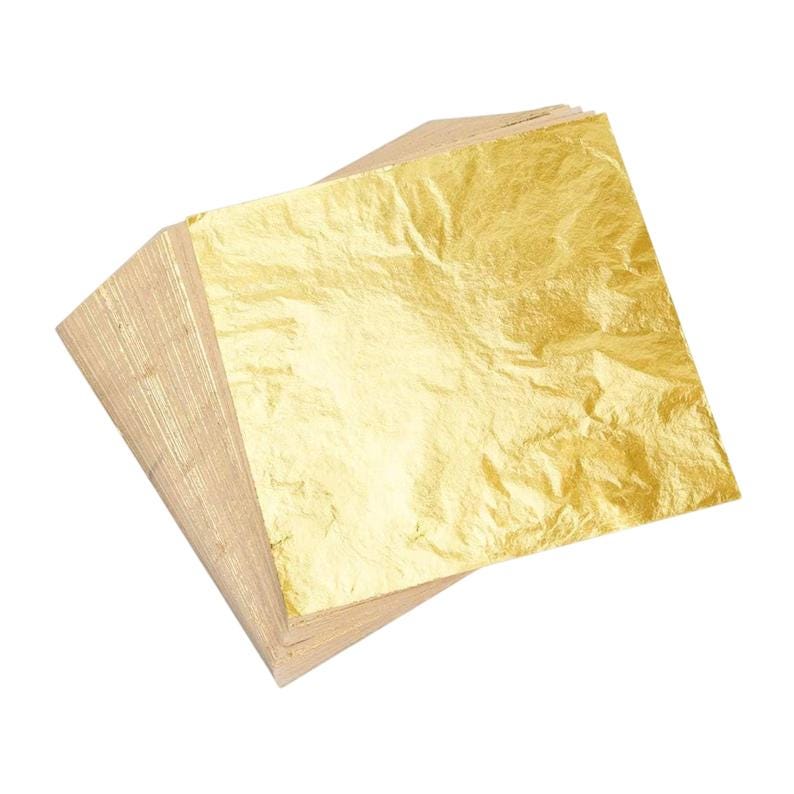 Pack of 100 Imitation Gold Leaf Foil Sheets for Crafts Icon Furniture Restoration Gilding Model Candle Making  Decoration 14x14cm & 16x16cm