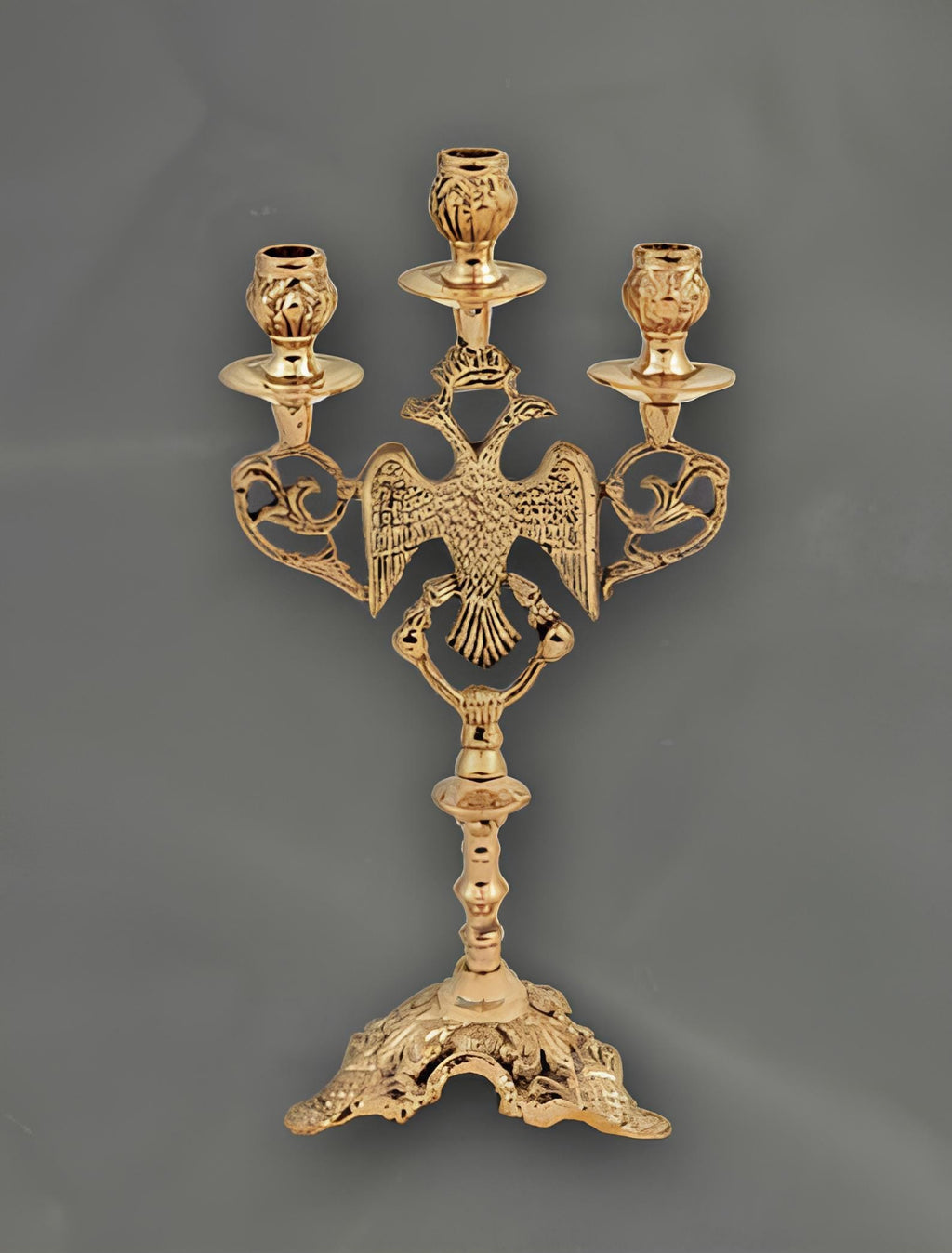 Brass 3 Candle Holder Byzantine Double-Headed Eagle Greek Altar Prayer Corner Candleholder for Beeswax Paraffin Candles 11mm Candle Diameter