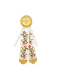 Greek Orthodox Dikerotrikeron Ribbon – 25" White with Floral Embroidery, Gold Thread, Cross Top, Church Altar Wall Decoration 65cm