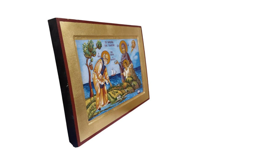 12 1/4" Mount Athos Monasticism Icon St. Athanasios the Athonite Greek Orthodox Wall Icon Theotokos Jesus Blessing Gold Leaf Art 31cm