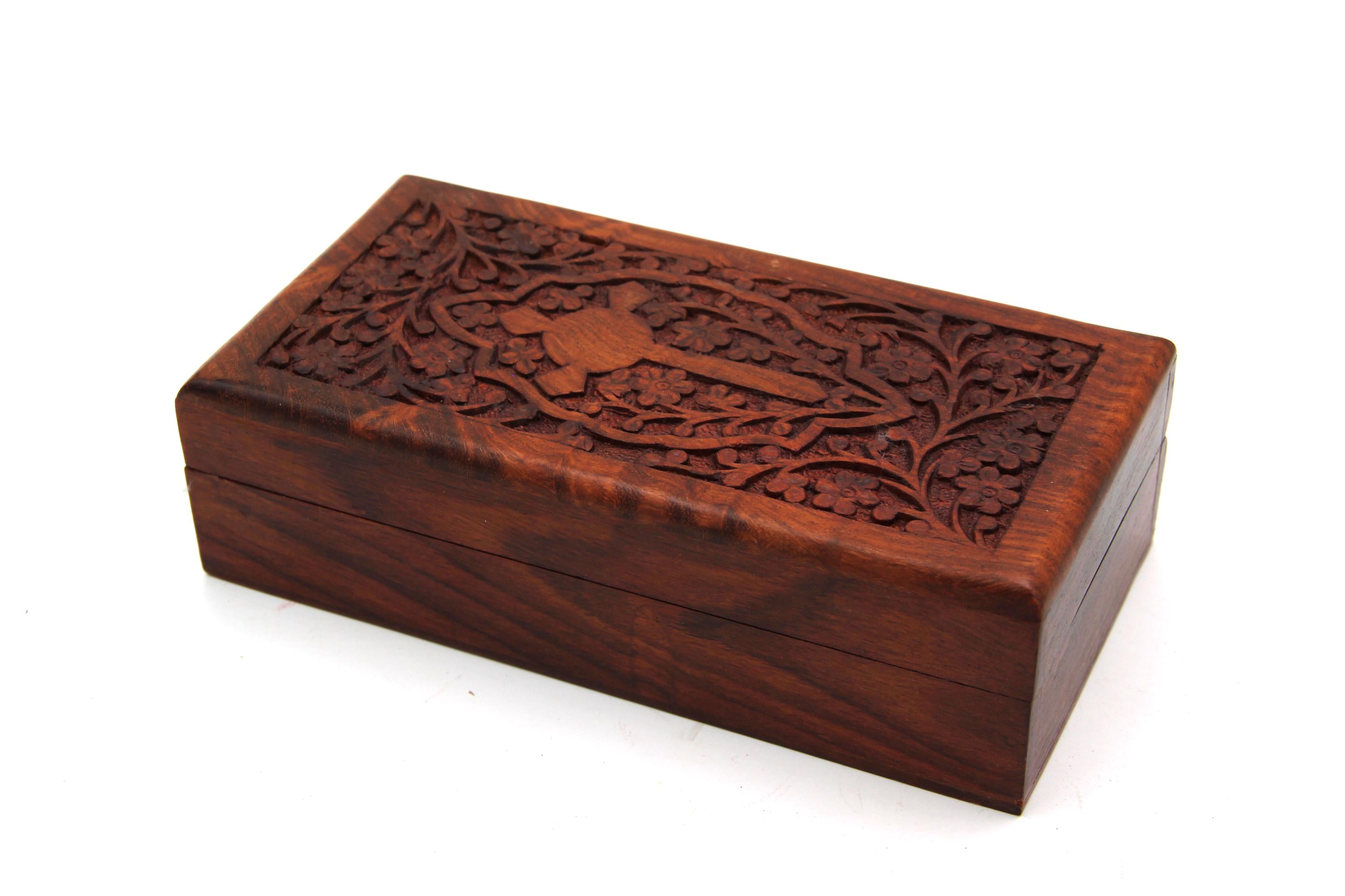 Hand-Carved Wooden Rectangle Box Chest | Floral Cross Design | Relic & Incense Storage | Sanctified Objects Case | Natural Brown Wood
