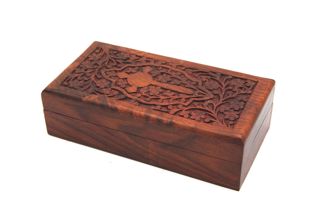 Hand-Carved Wooden Rectangle Box Chest | Floral Cross Design | Relic & Incense Storage | Sanctified Objects Case | Natural Brown Wood