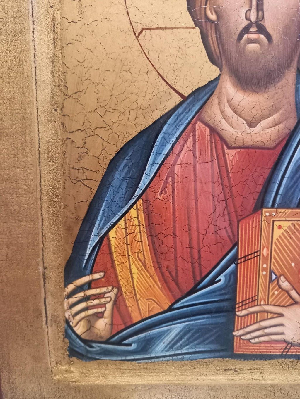 12 1/2" Vintage Greek Icon Jesus Christ Pantocrator 60s Lithograph on Wood • Orthodox Wall Art • Heirloom Religious Icon • Handmade Greece