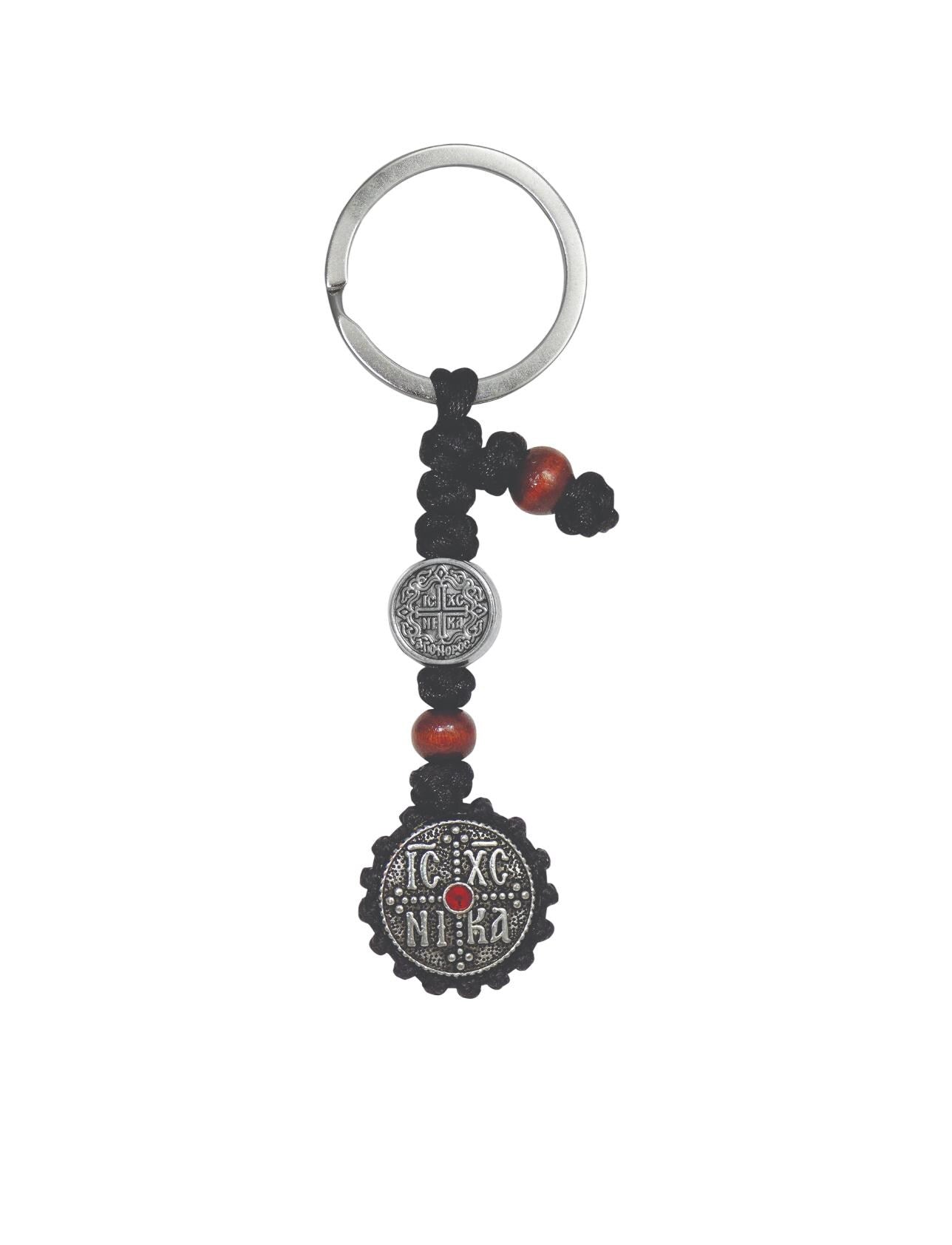 Saint Christopher Car Icon Orthodox Rearview Charm Red Stone Guardian of Drivers 2 Sides Medal Monastic Handmade Elegant Blessing Gift