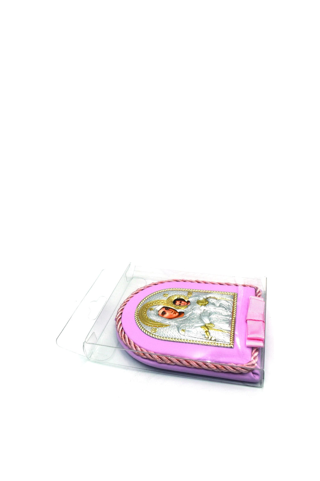 Virgin Mary Baby Icon for Crib or Car | Pink or Blue | Orthodox Jerusalem Icon | Baptism Gift | Metal with Ribbon | 4 X 3.5" - 10.3x8.7 cm