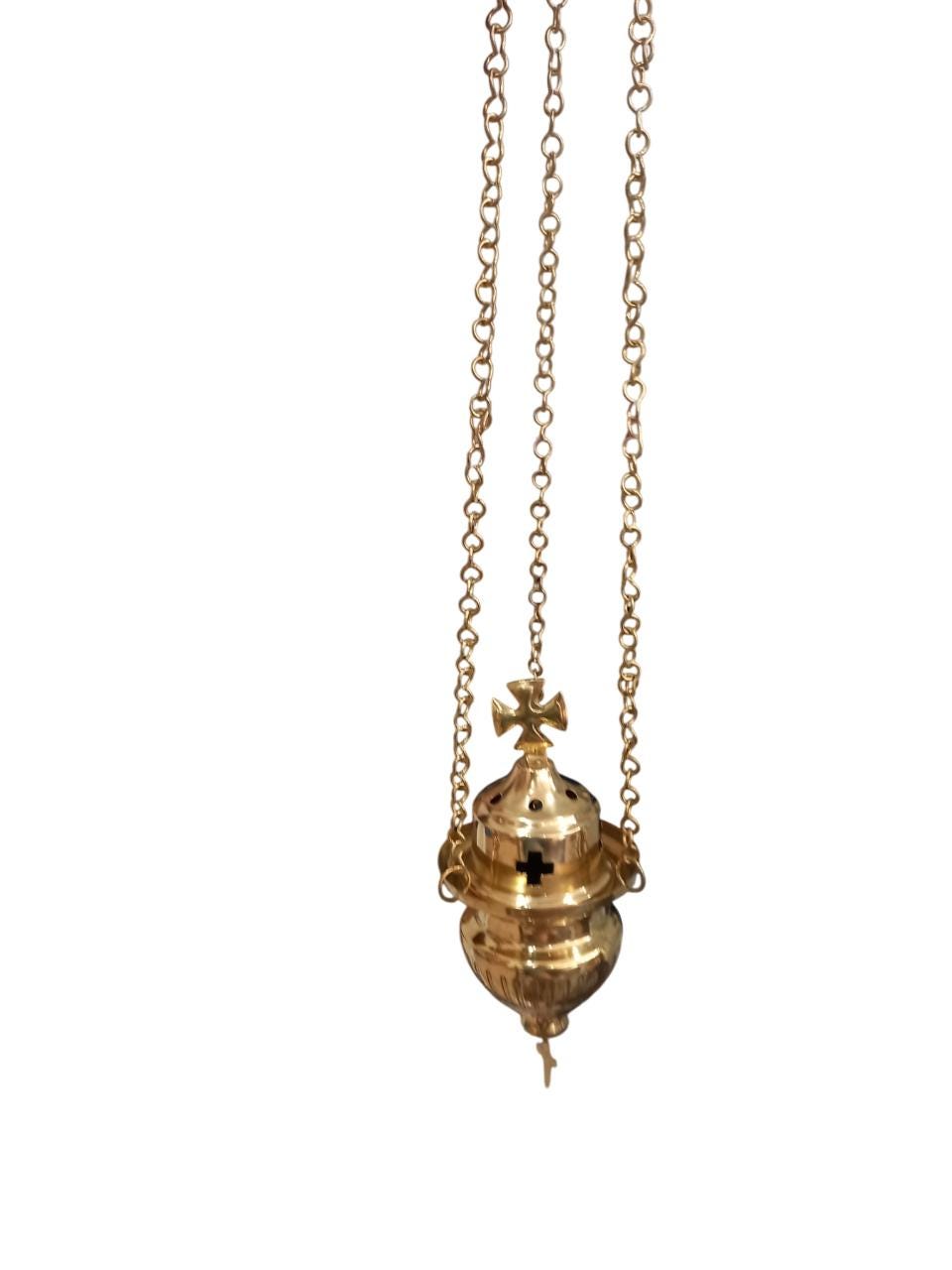 Metal Greek Orthodox Vigil Oil Lamp Wall Mounted Hanging Kandili with Cross Lid Gold Tone Aluminum Prayer Corner Altar Light Lantern Candle