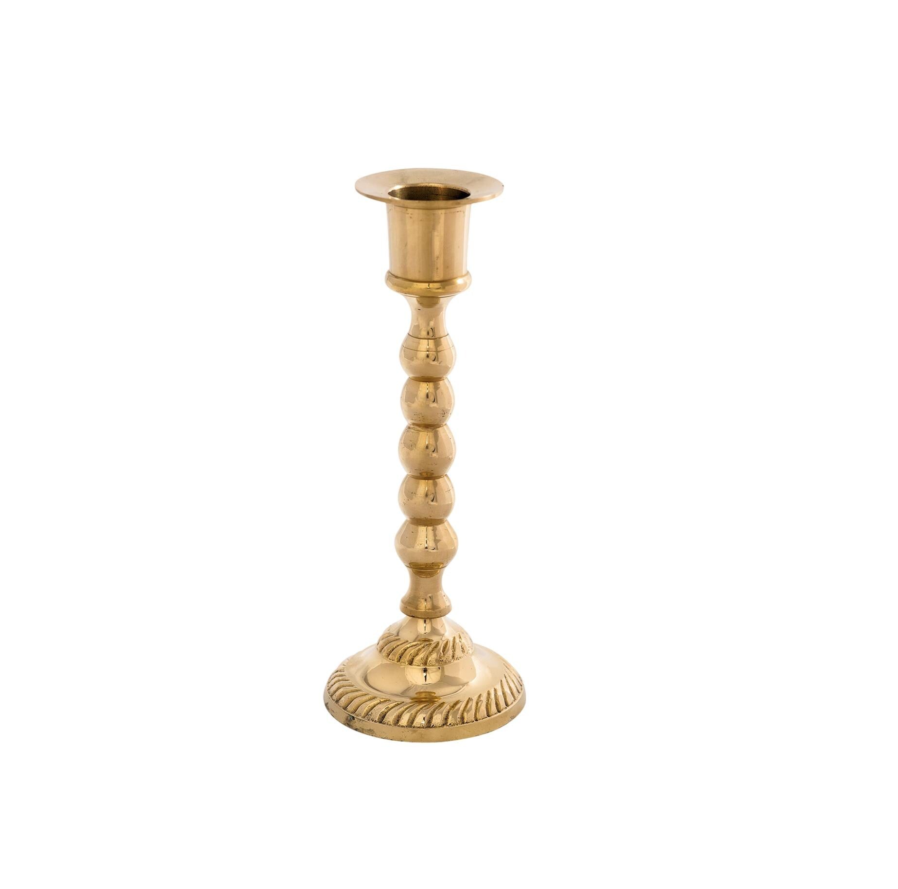 Brass Embossed Candle Holder 6"x 1/4" | Velvet Base | Vintage Candlestick for Home Decor, Prayer Corner, Wedding Christening Chapel