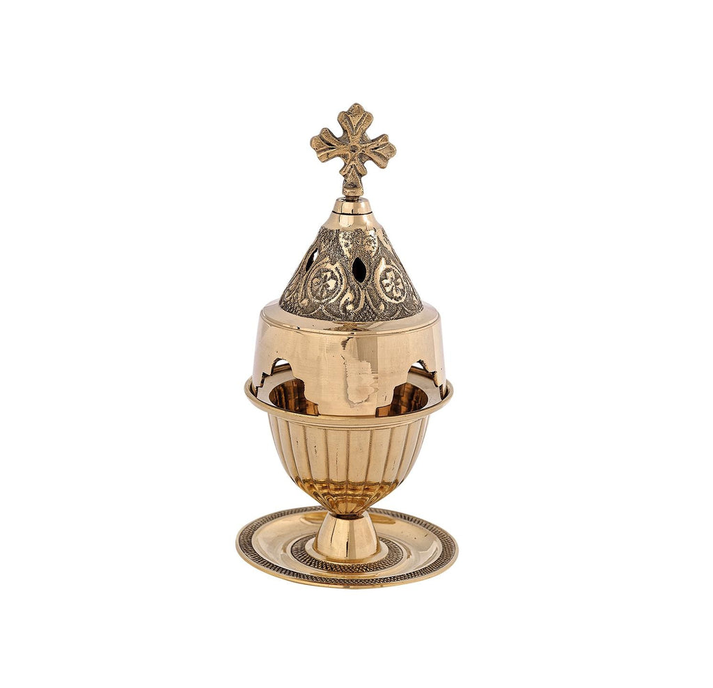 6 3/4" Brass Engraved Greek Orthodox Standing Devotional Vigil Oil Lamp 17cm