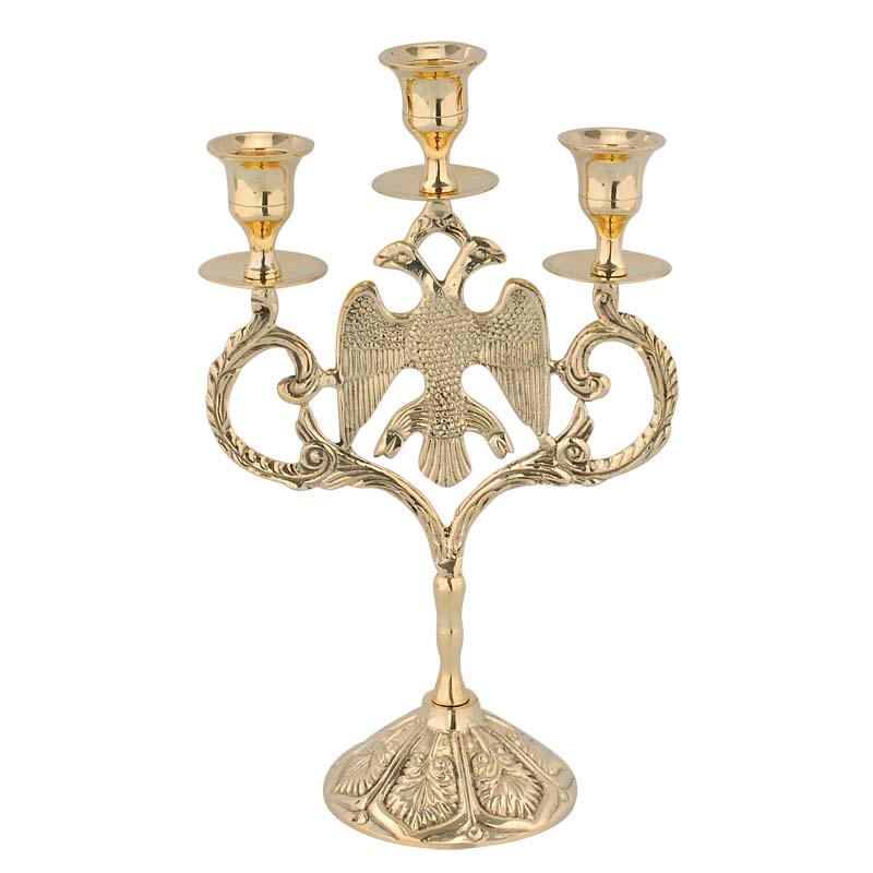 Brass 3 Candle Holder Byzantine Double-Headed Eagle Greek Altar Prayer Corner Candleholder for Beeswax Paraffin Candles 11mm Candle Diameter