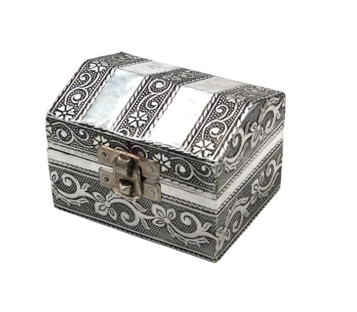 3 1/2" Reliquary Relic Case Sanctified Box Cross & Floral Design Blue Velvet Interior 9cm
