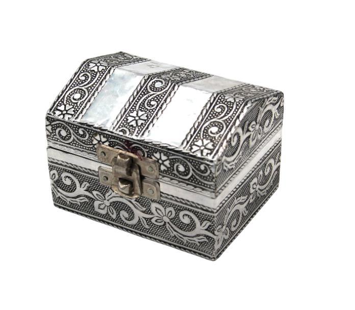 3 1/2" Reliquary Relic Case Sanctified Box Cross & Floral Design Blue Velvet Interior 9cm