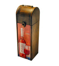 Handmade Wooden Wine Gift Box with Metal Handle Rustic One Bottle Carrier Case Red Wine & Glass Decoupage Art Design Dark Brown Wood Storage
