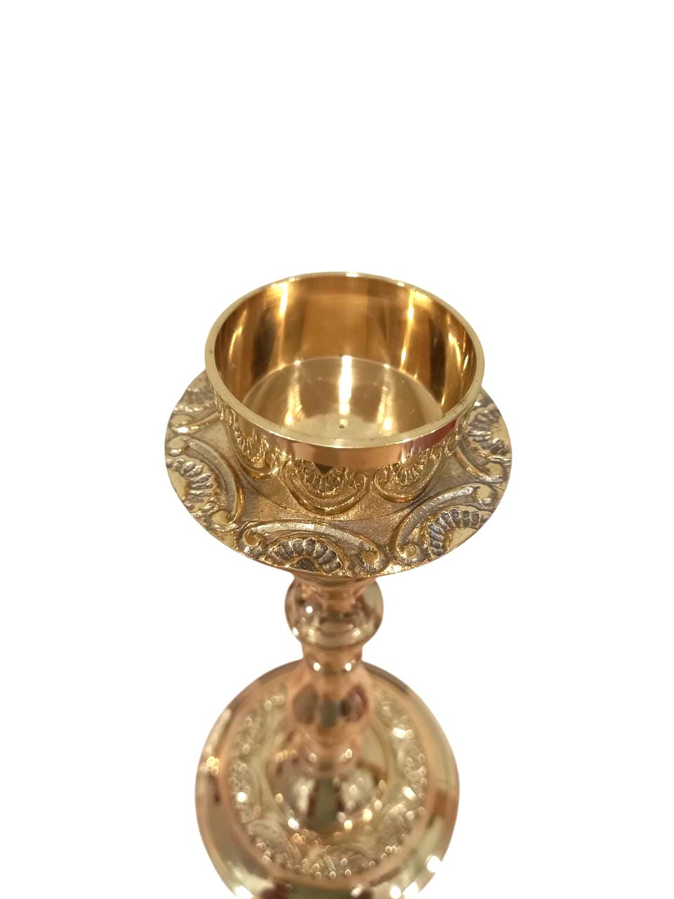Brass Candlestick Holder Polished Gold Tone Candle Stand Floral Engraved Altar or Home Decor 8"x3 3/4" Elegant Liturgical Candle Holder 20cm
