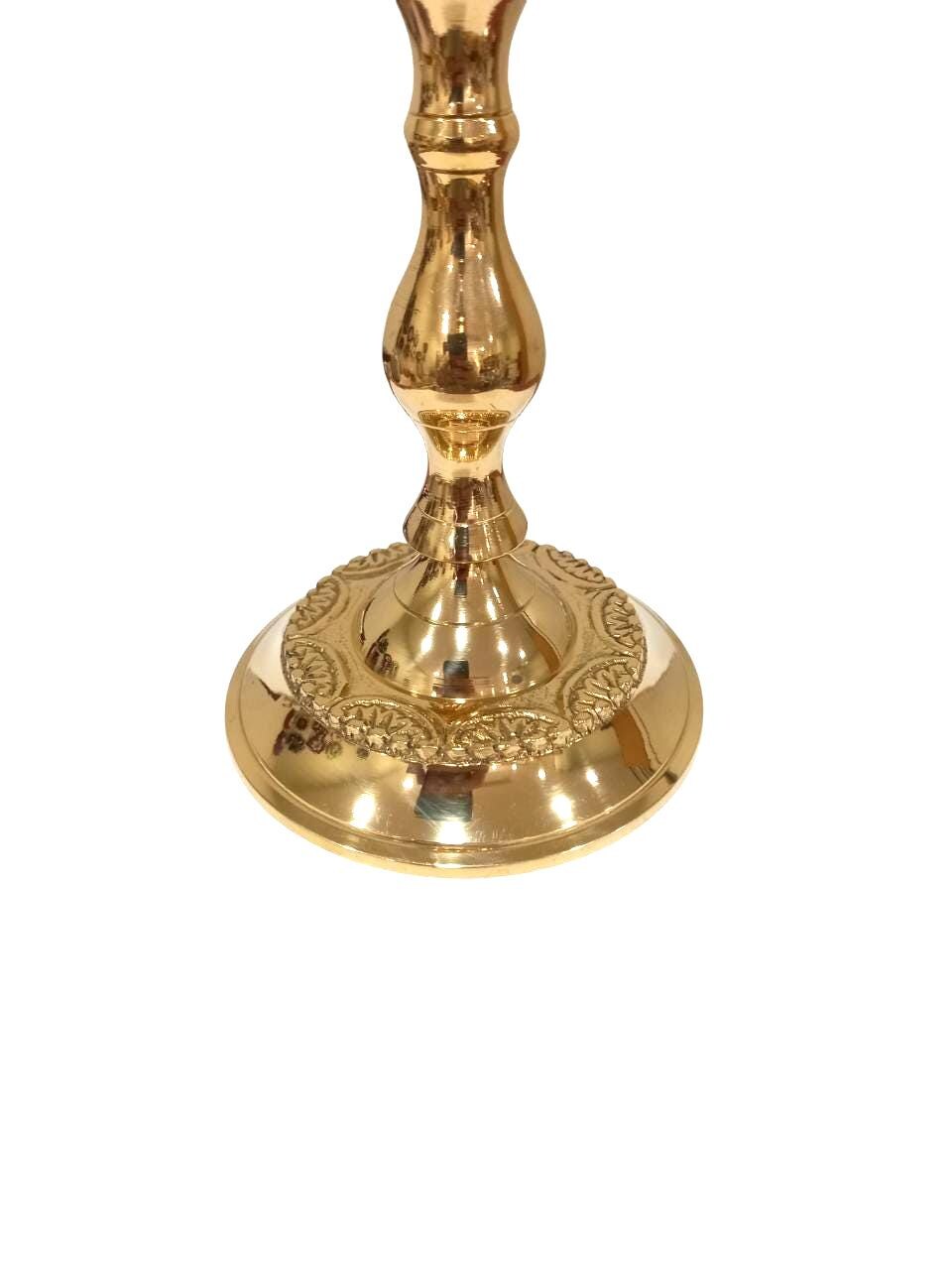 Brass Candlestick Holder Polished Gold Tone Candle Stand Floral Engraved Altar or Home Decor 8"x3 3/4" Elegant Liturgical Candle Holder 20cm